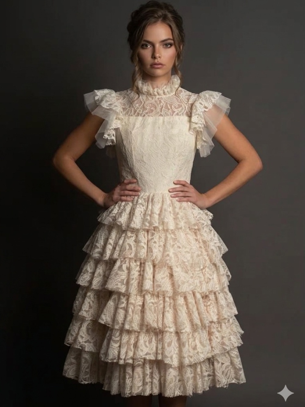 JOYFOLIE renfair Victorian fairy romantic prairie Antique Lace tiered dress
